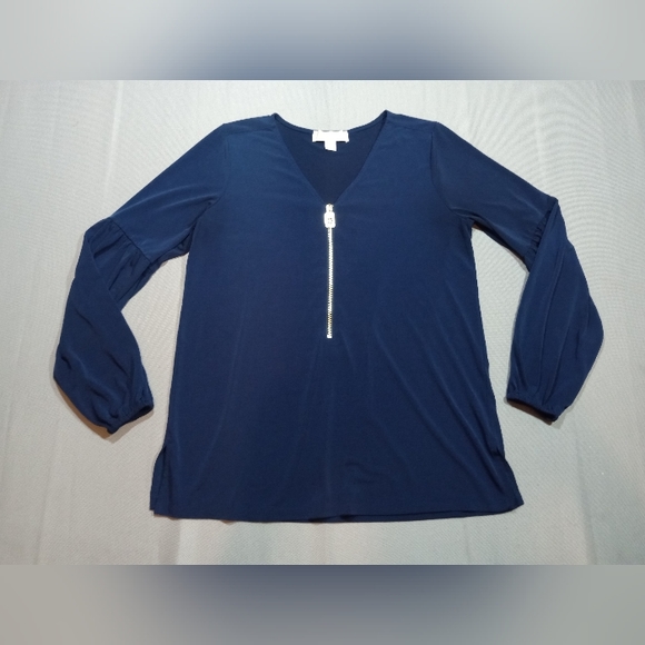 MICHAEL Michael Kors Blue Flowy Long Sleeved V Neck Top Blouse 🌿 Size Small - Picture 1 of 14